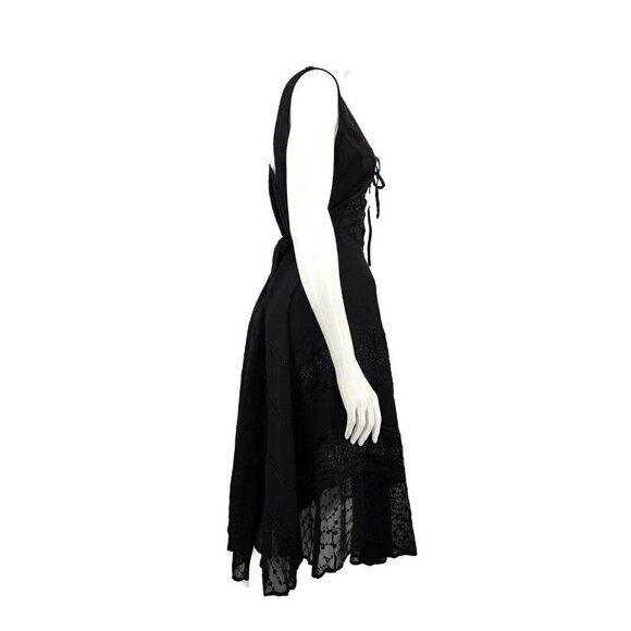 New Mocela Black Corset Dress Size S/M Sleeveless Embroidered Rayon Full Circle - Picture 3 of 5